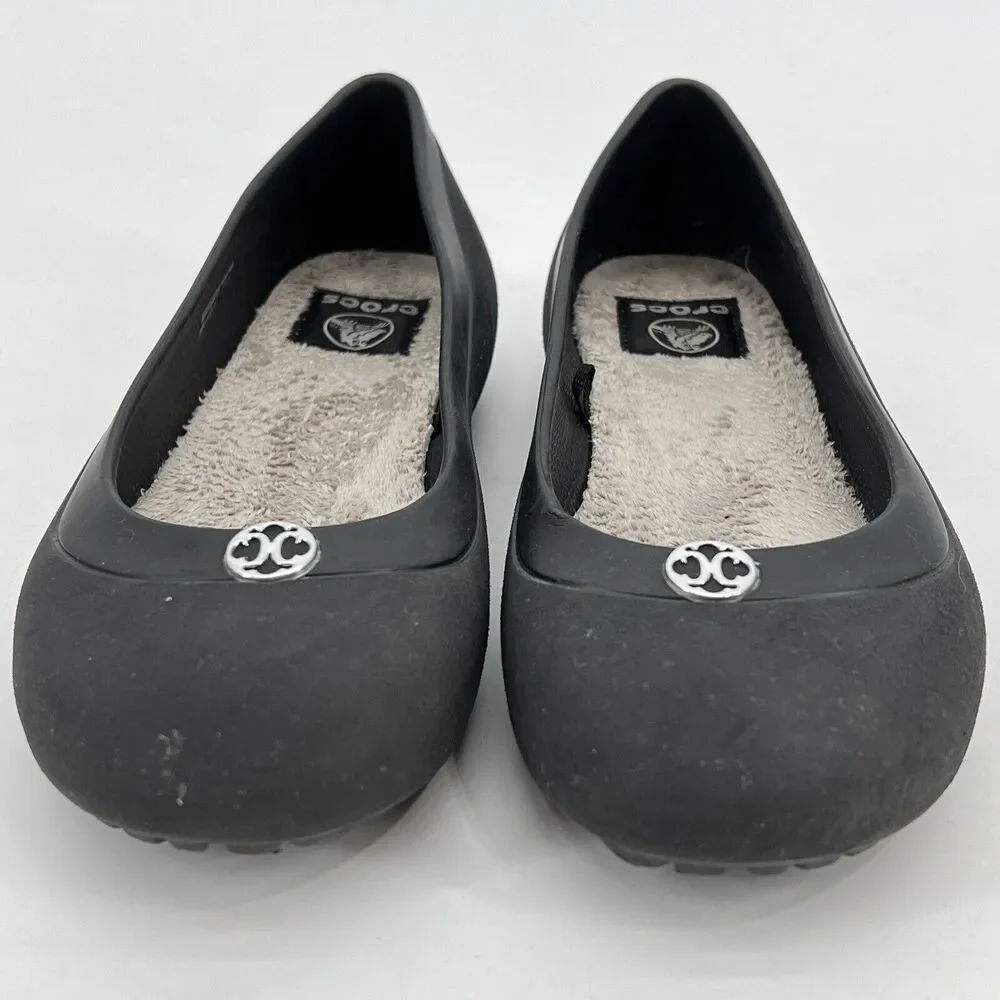 Crocs Mammoth Ballet Flats Dark Gray Faux Fur Women's Size 8